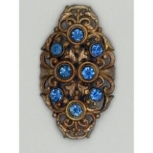 Antique Victorian Gilded Brass  Blue Glass Pin Brooch C-clasp